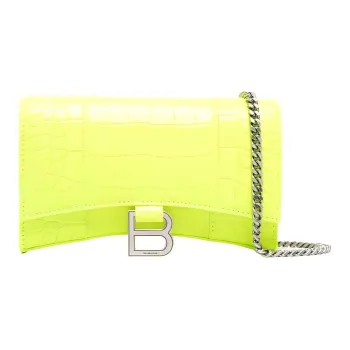 Balenciaga Hourglass Calfskin Shoulder Bag Crossbody Bag Wallet Women's Neon Green