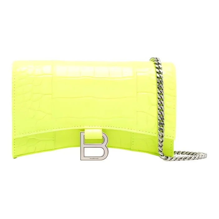 Balenciaga Hourglass Calfskin Shoulder Bag Crossbody Bag Wallet Women's Neon Green-0