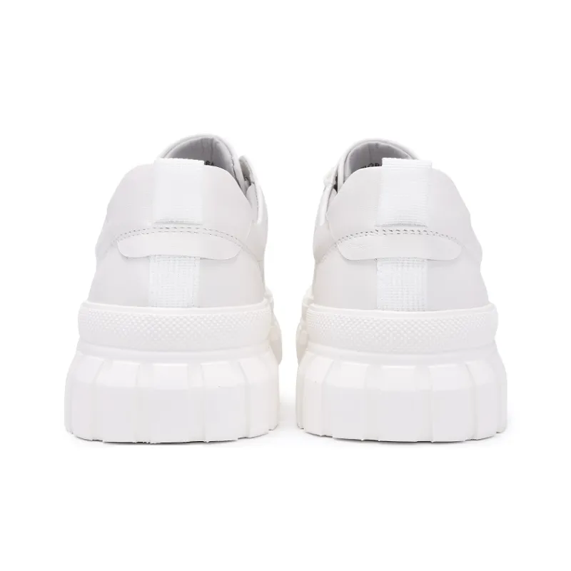 Satchi Cushioning Height Increasing Wear-Resistant Breathable Slip-Resistant Low-Top Skateboard Shoes Men's White 5cm-4