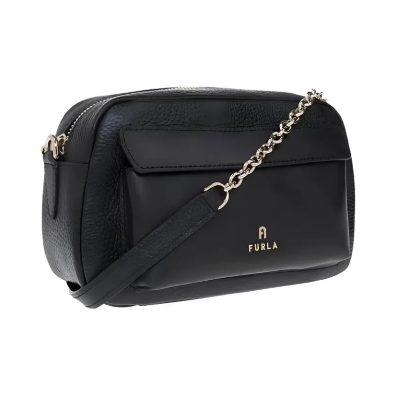 Furla Favola Leather Camera Bag Handbag Shoulder Bag Crossbody Bag Medium Size Women's Black-1
