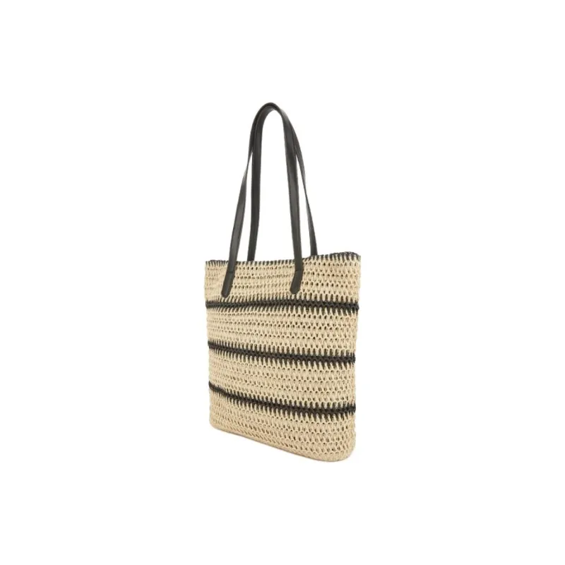 Hotwind Straw Woven Shoulder Bag Medium Size Women's Beige Black-1