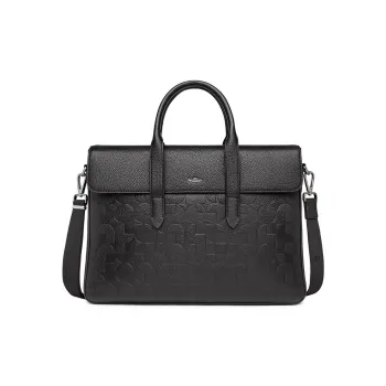 GOLDLION Top Grain Cow Leather Briefcase Shoulder Bag, Crossbody Bag, Handbag Large Size Men's Black