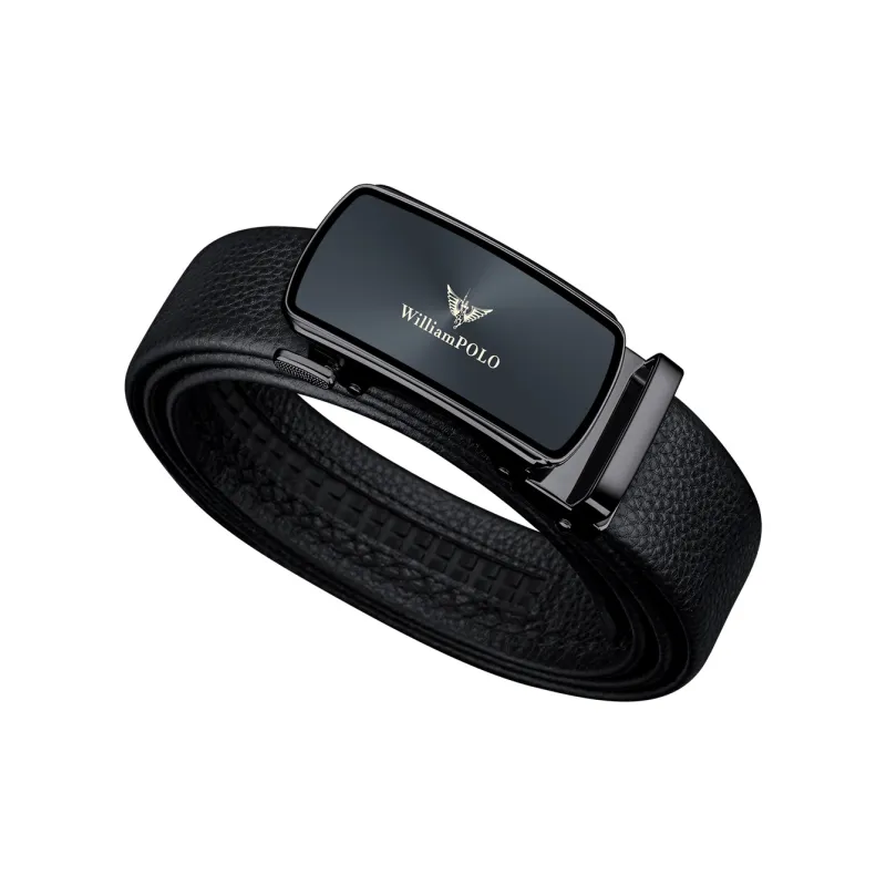 WilliamPOLO Cow Leather Leather Belts Men's Gunmetal Buckle Gold Logo Width  3.5cm-1