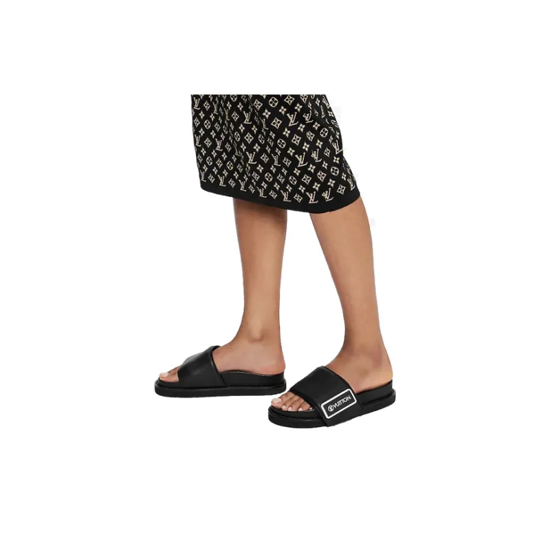 LOUIS VUITTON Sunset Slip Resistant Slide Slippers Women's Black White-4