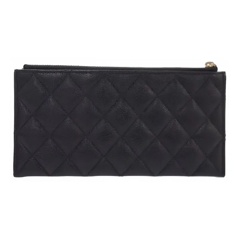 CHANEL Cow Leather Card Holder Wallet Clutches Women's Black-4