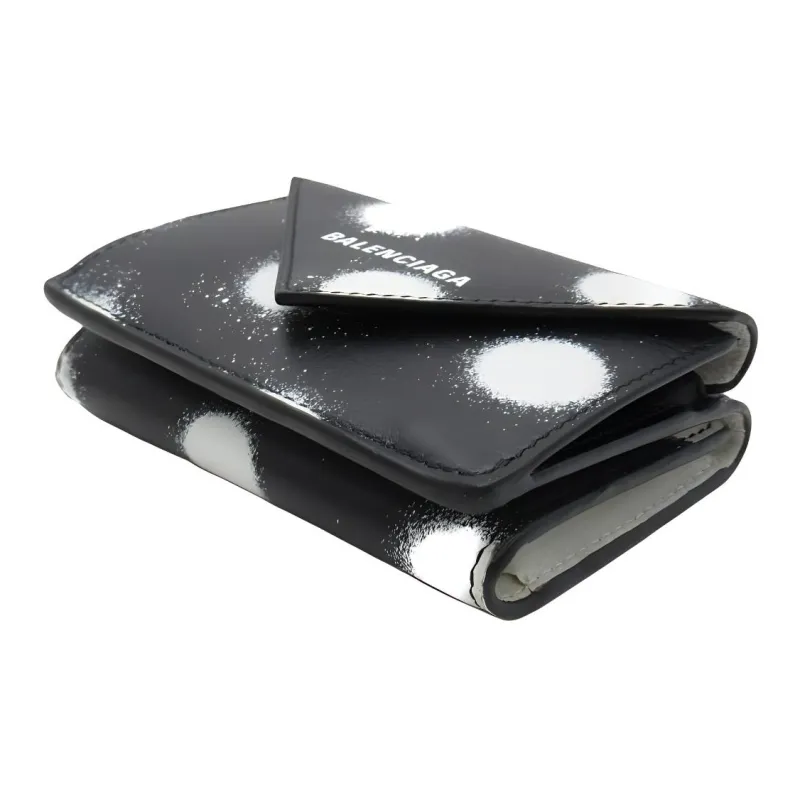 Balenciaga PAPIER Cow Leather Wallet Mini Women's Black/White-2