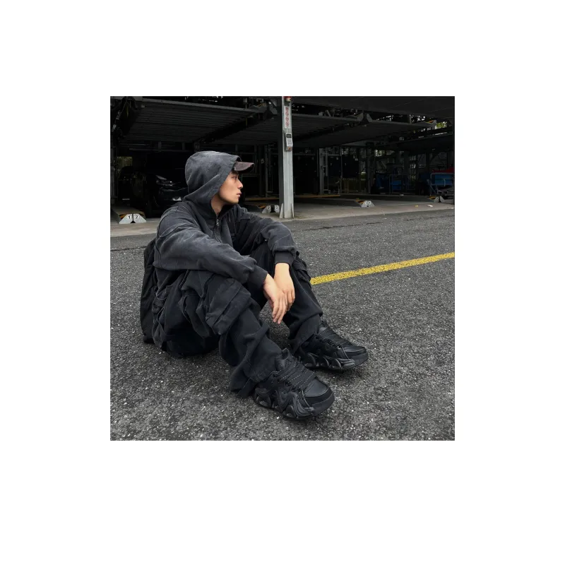 Masongarments Windstorm Collection Chunky Sneakers Unisex Low Top Obsidian Black-6