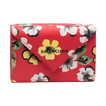 Balenciaga PAPIER Leather Wallet Mini Women's Red