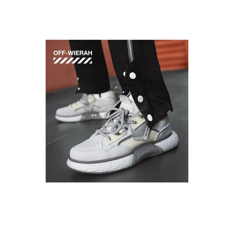 OFF-WIERAH Cushioned Wear-Resistant Breathable Impact-Resistant Height Increasing Mid-Top Casual Shoes Unisex-6