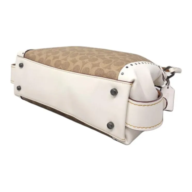 COACH Edie Canvas With Calfskin Tote Bag, Shopping Bag, Handbag, Shoulder Bag Women's Brown & White-2