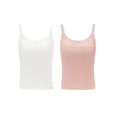 [Hip-Length-Belly-Covering Slimming]Lace Camisole-White+Coral Pink