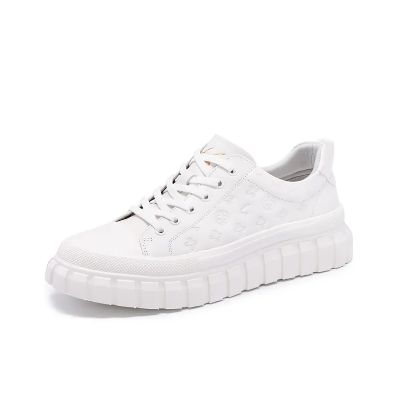 Satchi Cushioning Height Increasing Wear-Resistant Breathable Slip-Resistant Low-Top Skateboard Shoes Men's White 5cm-1