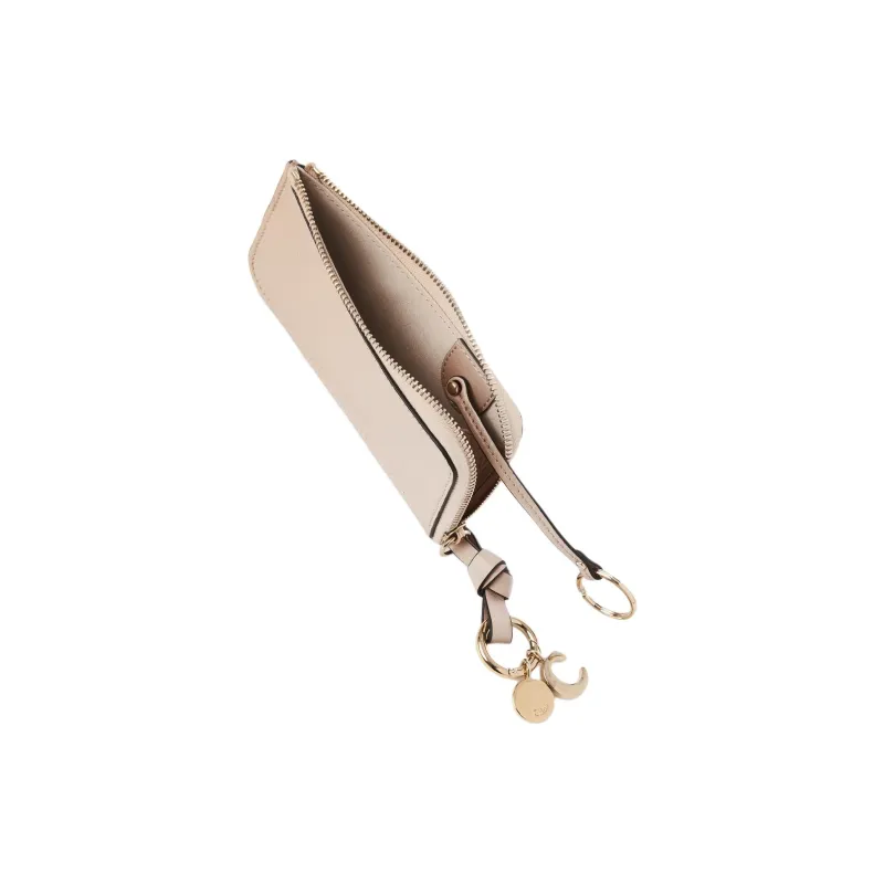Chloe Grained Calfskin Coin Purses Wallets Small Size Women's Cement Pink-2