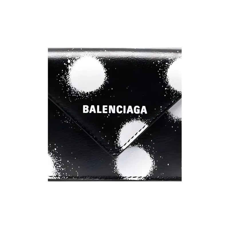 Balenciaga PAPIER Cow Leather Wallet Mini Women's Black/White-4