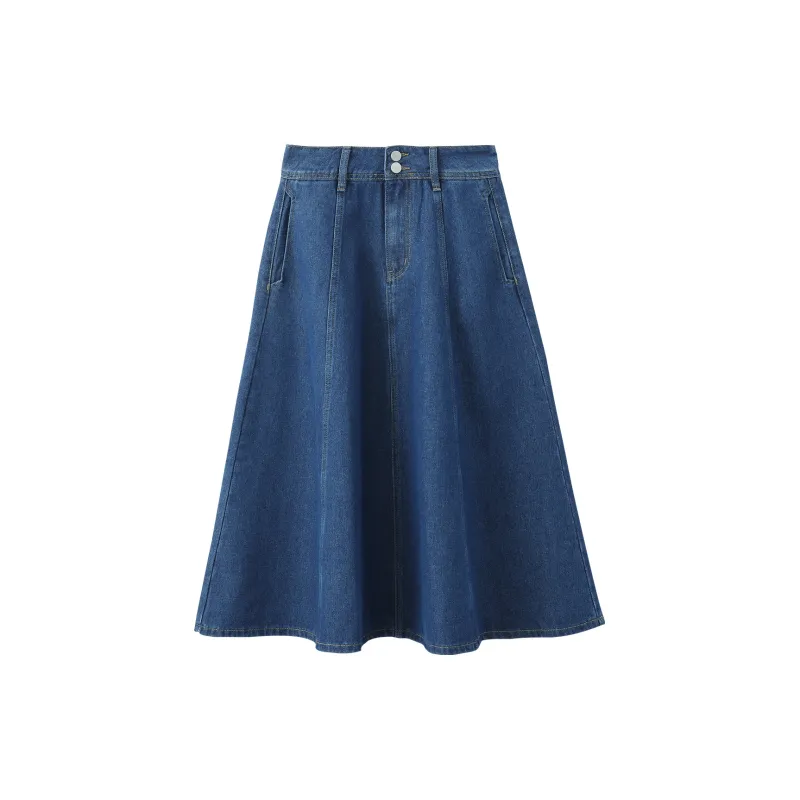 VIMLY Denim Long Skirt Women's Denim Blue-1