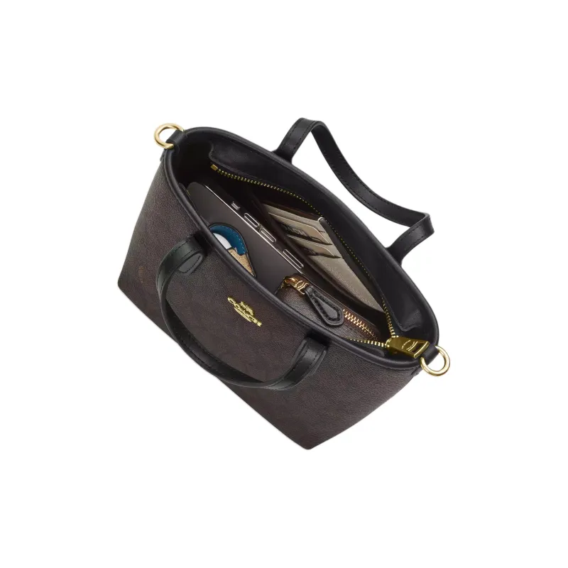 COACH City Coated Canvas Tote Bag Shopping Bag Handbag Mini Women's Black-2