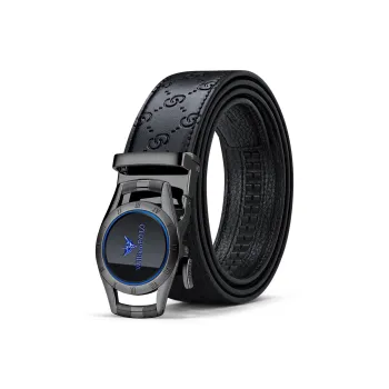 WilliamPOLO Surface Cow Split Leather Sole Cow Leather Leather Belts Men's Gunmetal Buckle Blue Logo 3.5cm