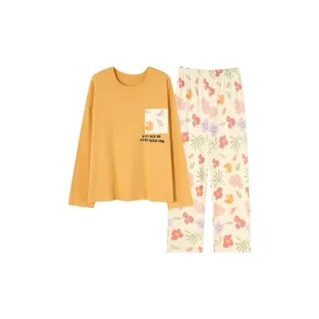 MADALLO Pajama Set Spring And Fall Women's Yellow Leaf