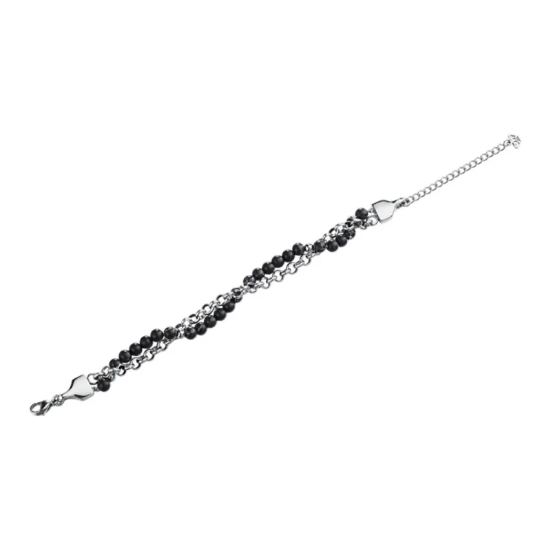 TIANWANG Steel Chinese Fashion Trend Niche Artistic Style, Black & Silver Beaded Bracelet Unisex-9