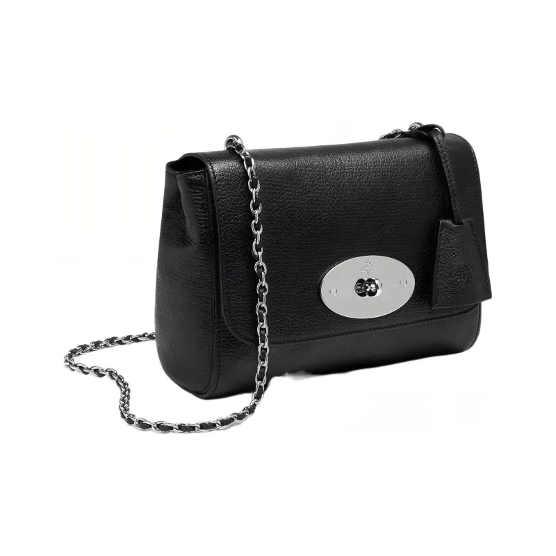 Mulberry Goatskin Crossbody Bag, Shoulder Bag Mini Women's Black & Silver-2