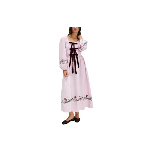 FREE PEOPLE Long-Sleeved Dresses Women's Pink Embroidery