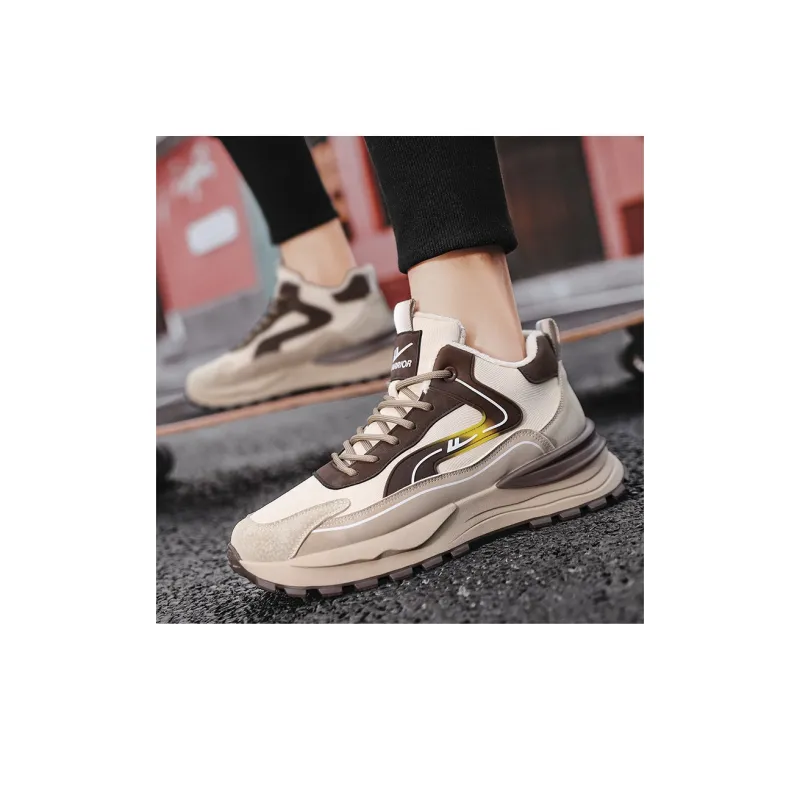 Warrior Cushioning Abrasion Resistant Height Increasing Thermal Mat High Top Casual Shoes Men's Khaki Brown-5