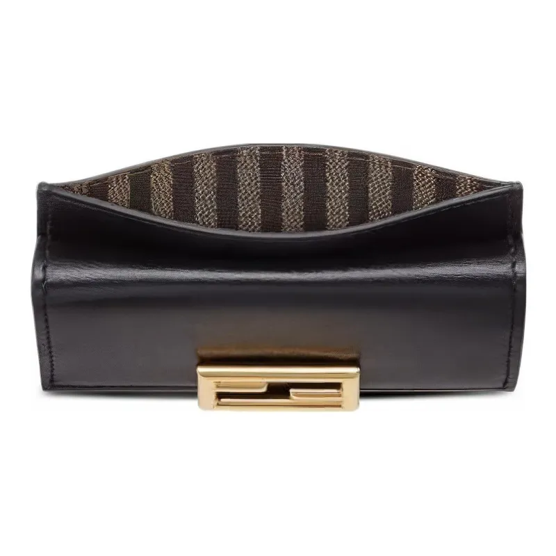 FENDI Baguette Nappa Leather Baguette Bag Wallet Money Clip Card Holder Card Bag Women's Black-2