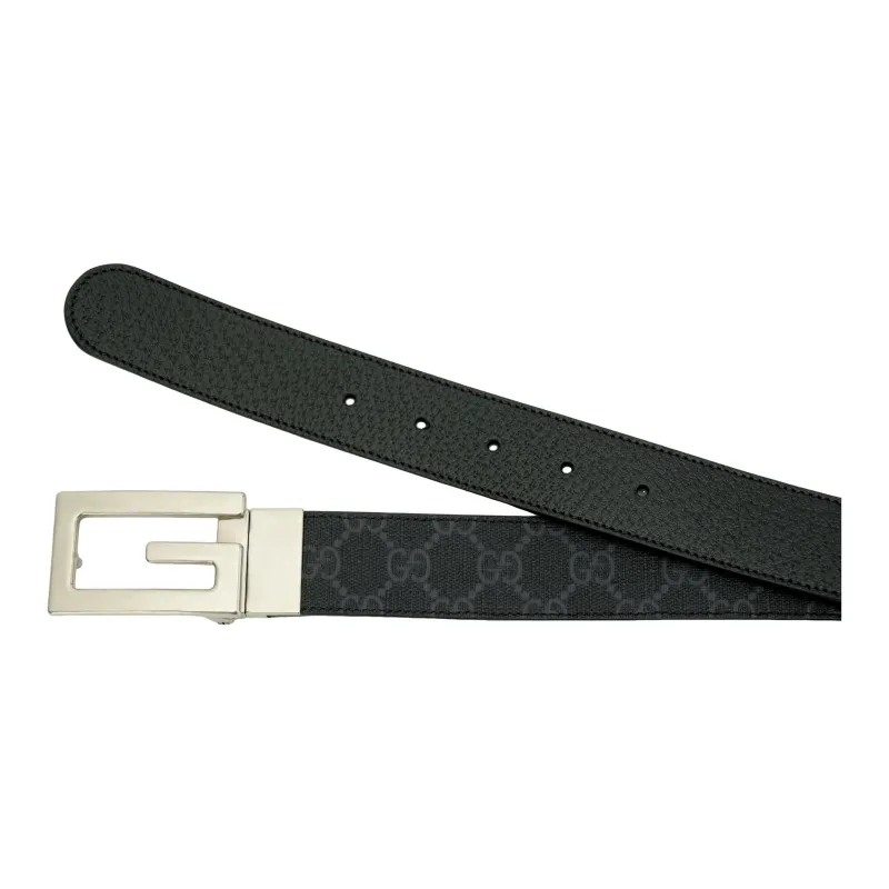 GUCCI Reversible Belt With Square G Buckle Gg Supreme-3