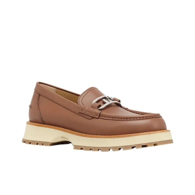 FENDI O'Lock Loafers Men's Brown-2