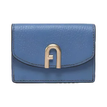 Furla Primula Grained Cow Leather Card Holder Wallet Women's Blue