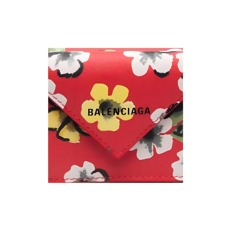 Balenciaga PAPIER Leather Wallet Mini Women's Red-3