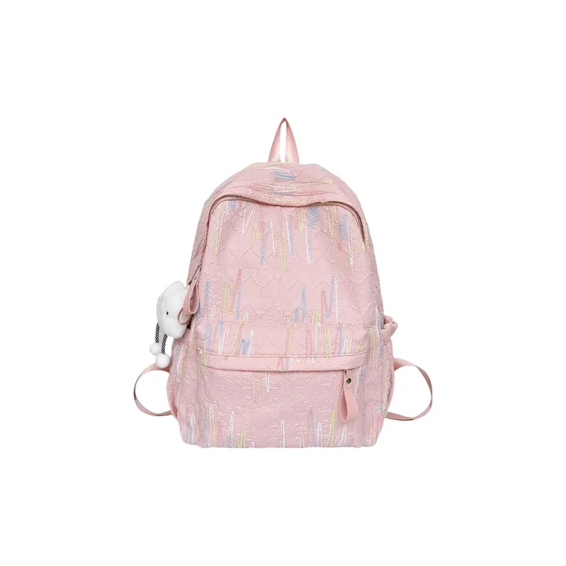 GEERDUN Nylon Backpack Regular Women's Ecru/Black/Pink/Yellow-14