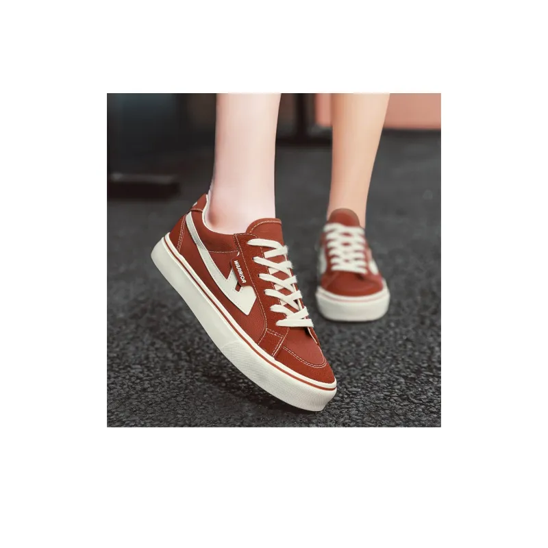 Warrior Anti Slip Wear Resistant Low Top Canvas Shoes Unisex Rusty Red Beige-14
