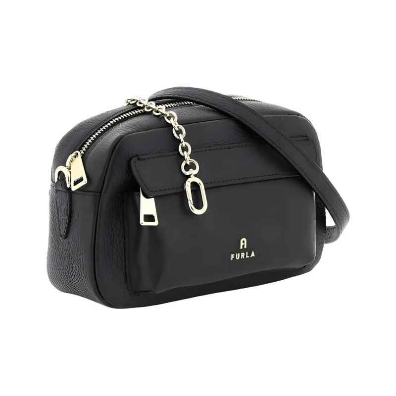 Furla Favola Leather Camera Bag Handbag Shoulder Bag Crossbody Bag Medium Size Women's Black-2