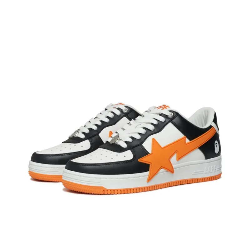 A BATHING APE Low Top Skateboard Shoes Unisex Black Orange-2