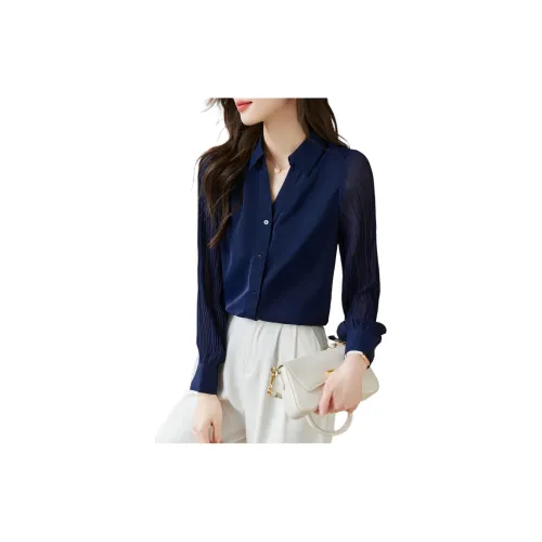 Korean style Shirts Women's Navy Blue