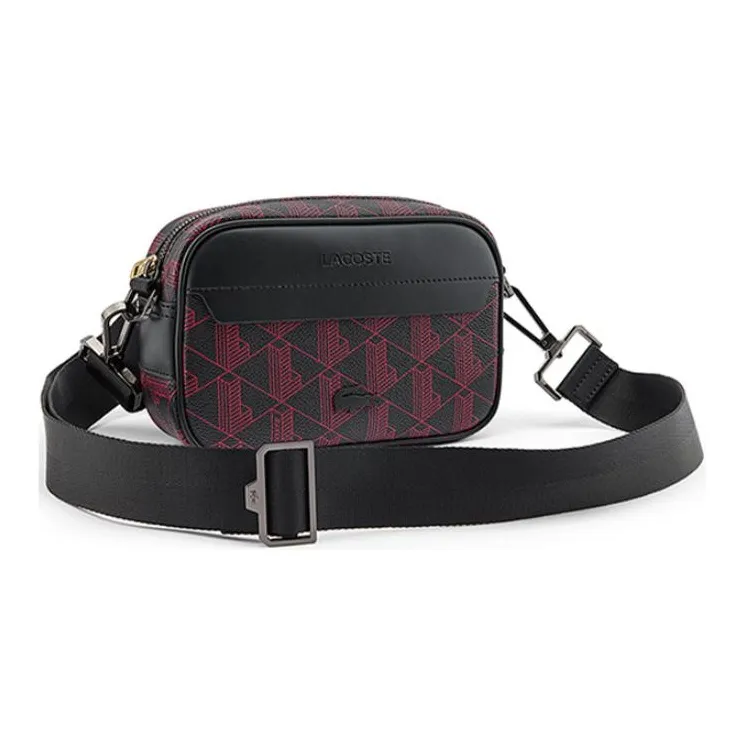LACOSTE PVC Shoulder Bag, Crossbody Bag Regular Men's Black & Traffic Red-1