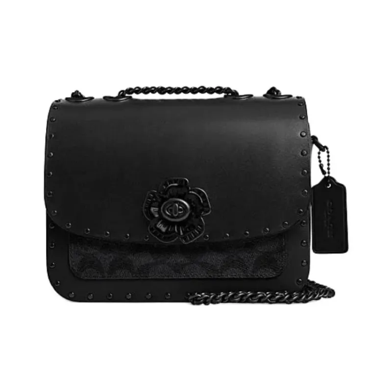 COACH Madison Cow Leather Patchwork With Artificial Leather Shoulder Bag Crossbody Bag Small Size Women's Black-0