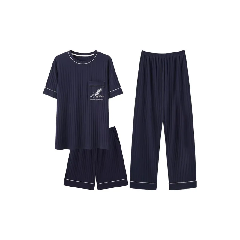 Ordifen Pajama Set Men's 3 Piece Set Dark Blue-0