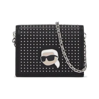 KARL LAGERFELD Leather Wallet, Shoulder Bag, Crossbody Bag Women's Black