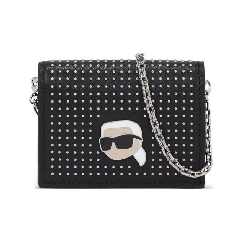KARL LAGERFELD Leather Wallet, Shoulder Bag, Crossbody Bag Women's Black-0