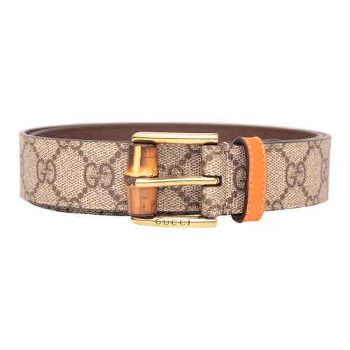 GUCCI Leather Belts Women's Beige/Ebony Wood Color