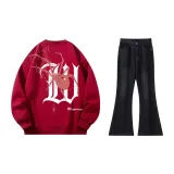 Set (Burgundy Sweatshirts+Black Gray Jeans)