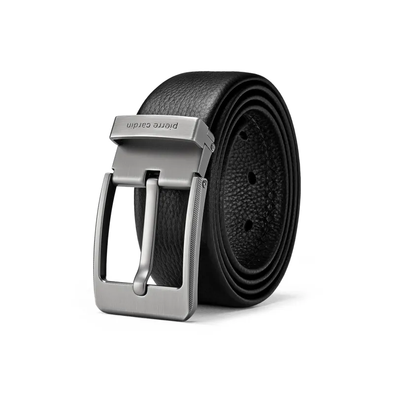 PIERRE CARDIN Cow Head Leather Belts Men's Black 3.8cm-0