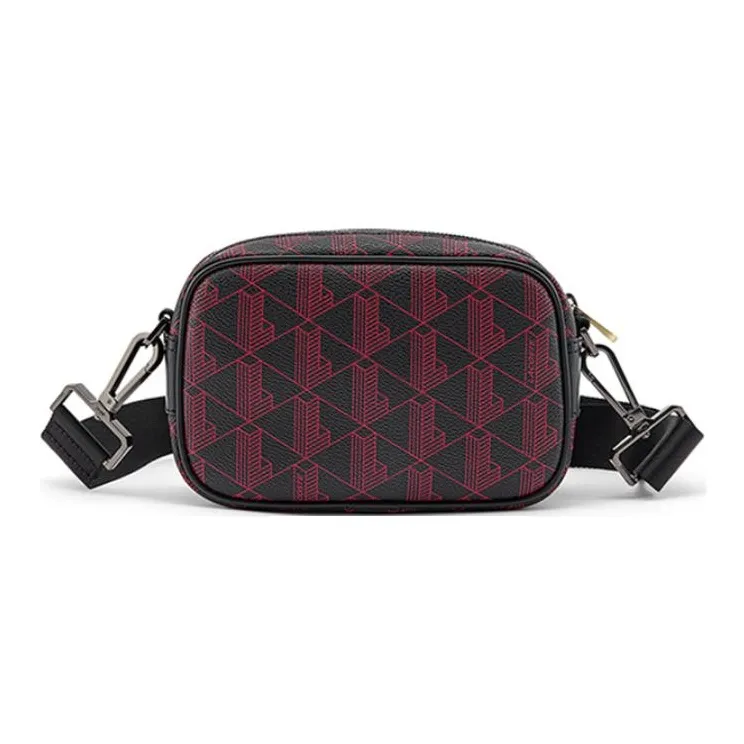LACOSTE PVC Shoulder Bag, Crossbody Bag Regular Men's Black & Traffic Red-0