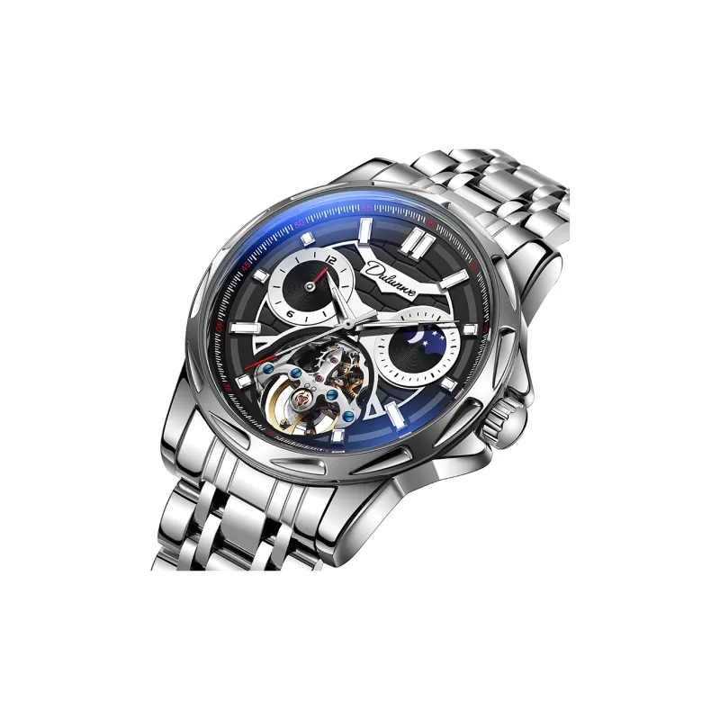 Dulunwe Automatic Mechanical Movement Steel Strap Watch Men's Watches White Dial-3