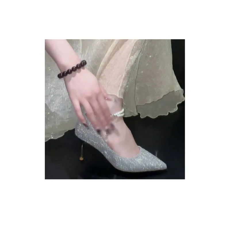 Crelinkxlat Pearl Butterfly Chain, French, Fairy Soft Slim Heel High Heels Women's-11