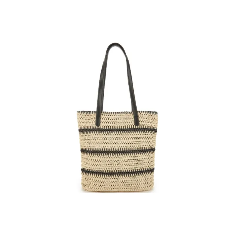 Hotwind Straw Woven Shoulder Bag Medium Size Women's Beige Black-2
