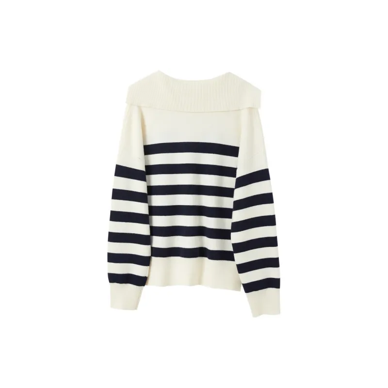 3COLOUR Sweater Women's Navy Blue Stripes-1