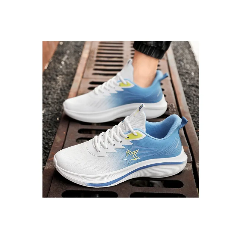 Binary Running Shoes Men Low Top White Light Blue-7